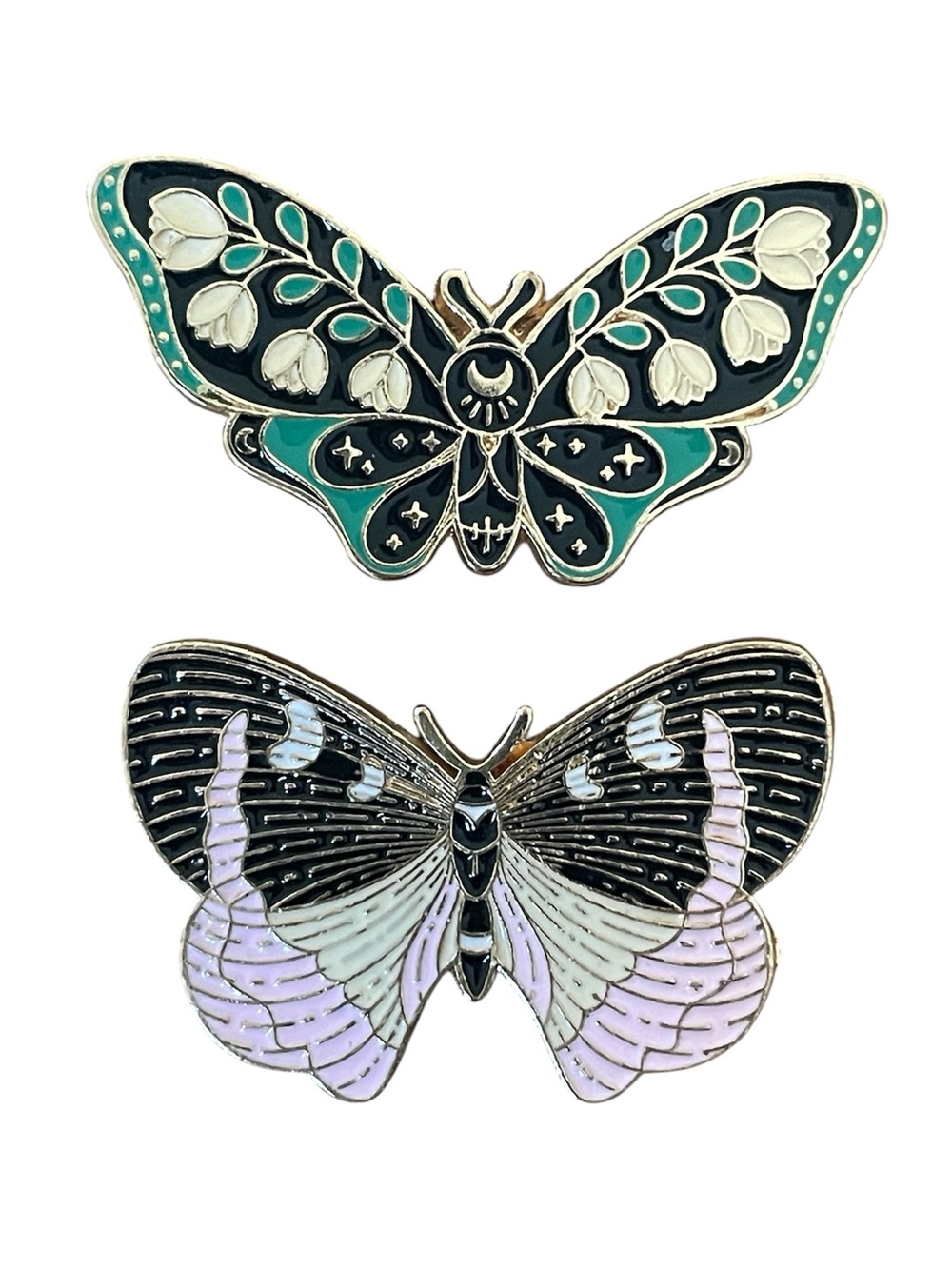 NWT Celestial Floral Enamel Butterfly Pin Set of 2 in Teal and Lavender
